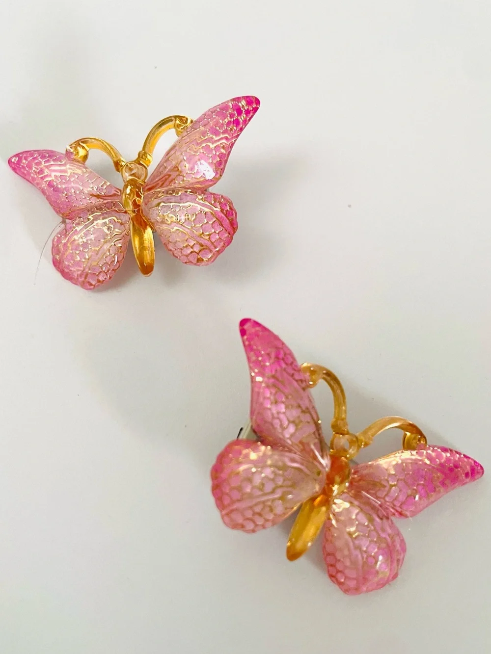 Pink Butterfly Hair Clips with Gold Accents - Kids Accessories